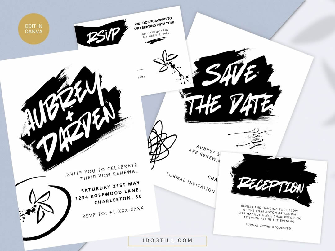 Black Ink Vow Renewal Invitation Suite