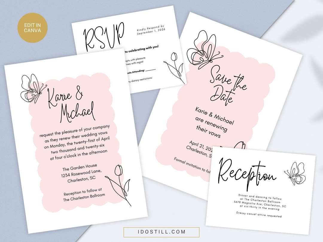 Butterflies Vow Renewal Invitation Suite