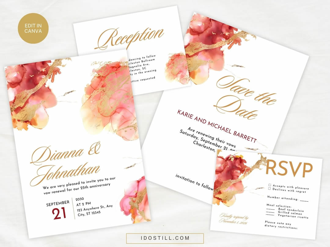 Bright Luxury Watercolor Vow Renewal Invitation Suite
