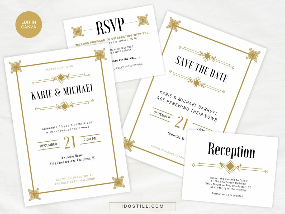 Art Deco Vow Renewal Invitation Suite