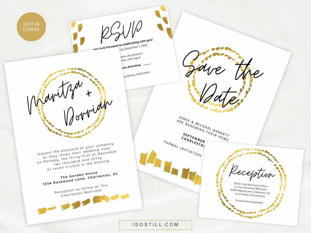Casual Modern Gold Vow Renewal Invitation Mini Suite