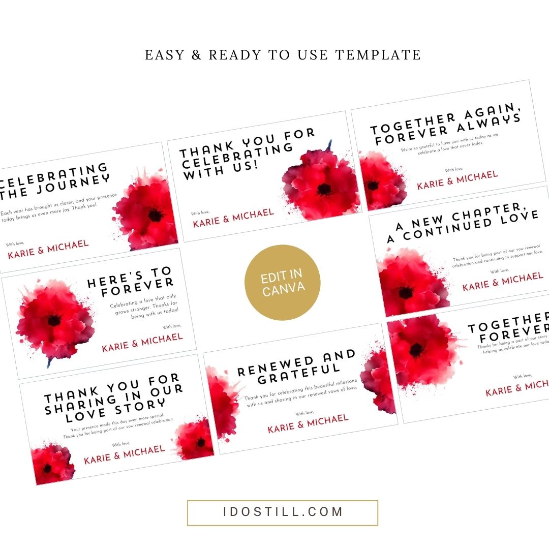 Modern Red Poppy Vow Renewal Favor Tags