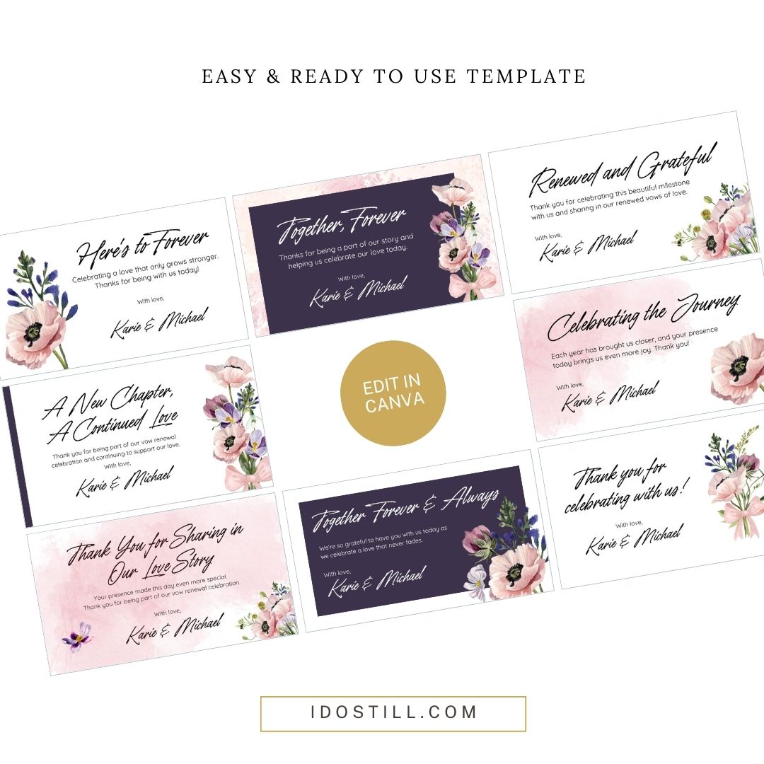 Pink Purple Watercolor Floral Vow Renewal Favor Tag