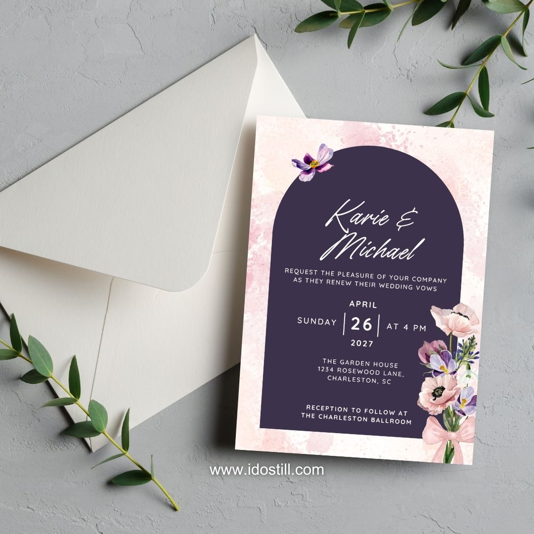 Pink Purple Watercolor Floral Vow Renewal Invitation