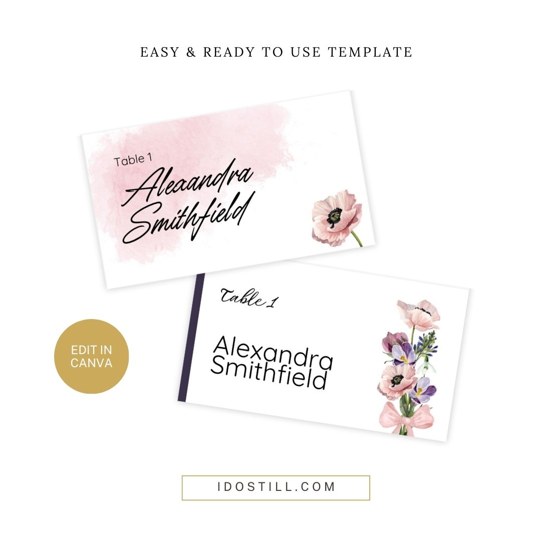 Pink Purple Watercolor Floral Vow Renewal Placecard