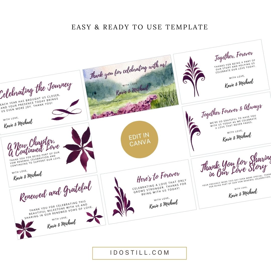 Plum Watercolor Fleur Vow Renewal Favor tags