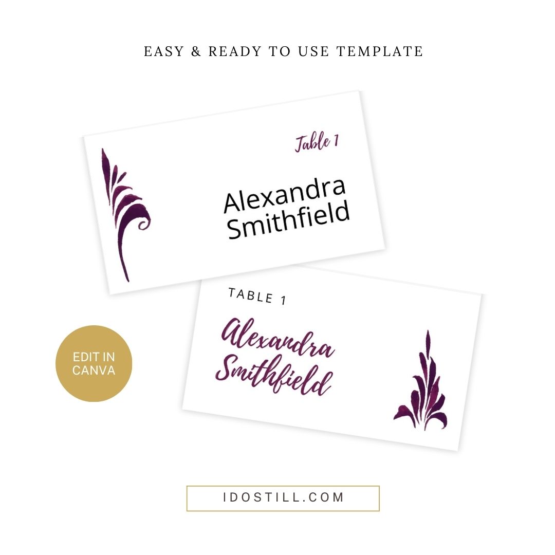Plum Watercolor Fleur Vow Renewal Placecards
