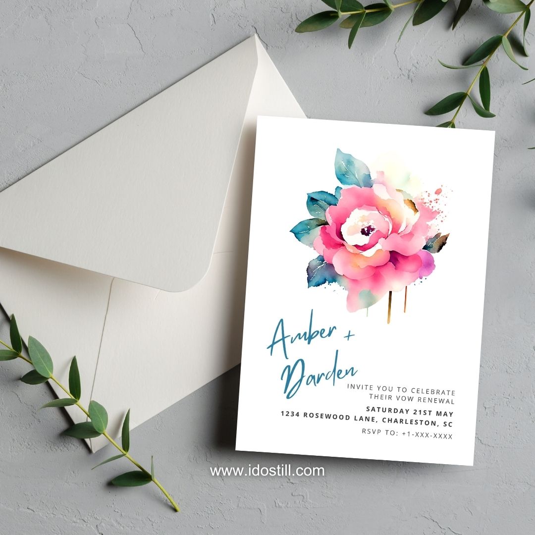Watercolor Rose Vow Renewal Invitation